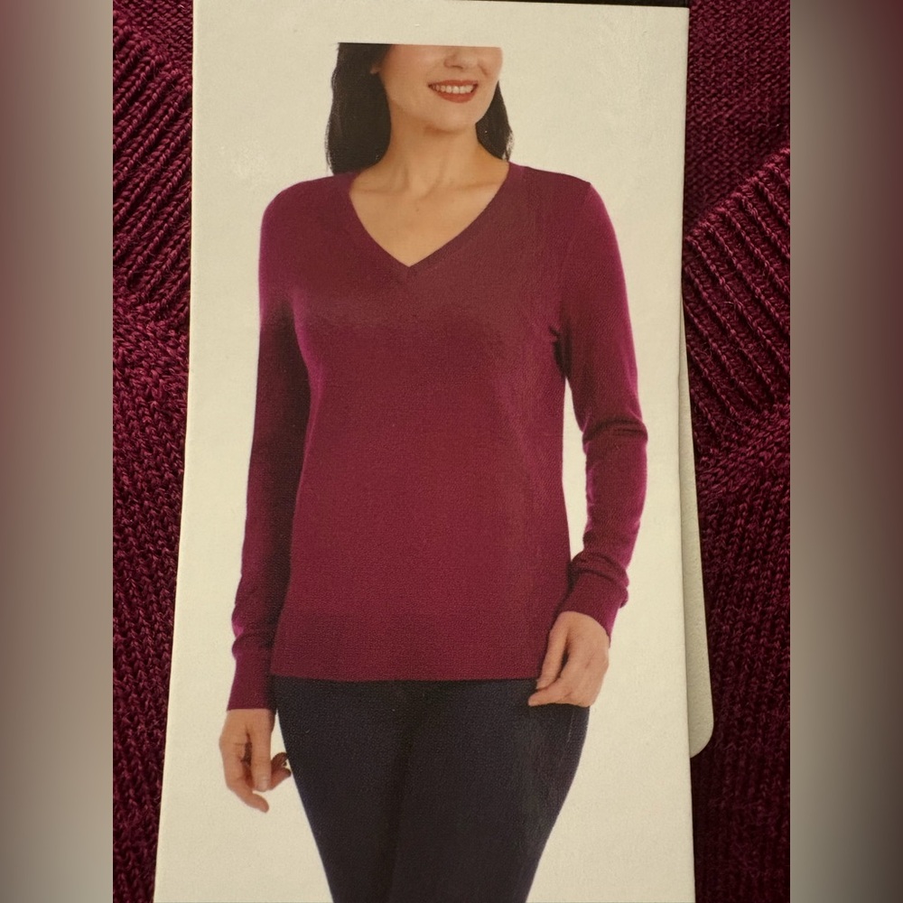 NWT Katherine Barclay Ladies washable Merino Wool V Neck Sweater raspberry XXL